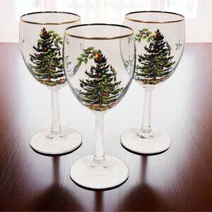 Spode Christmas Tree Wine Glasses All Purpose  Set Of 3